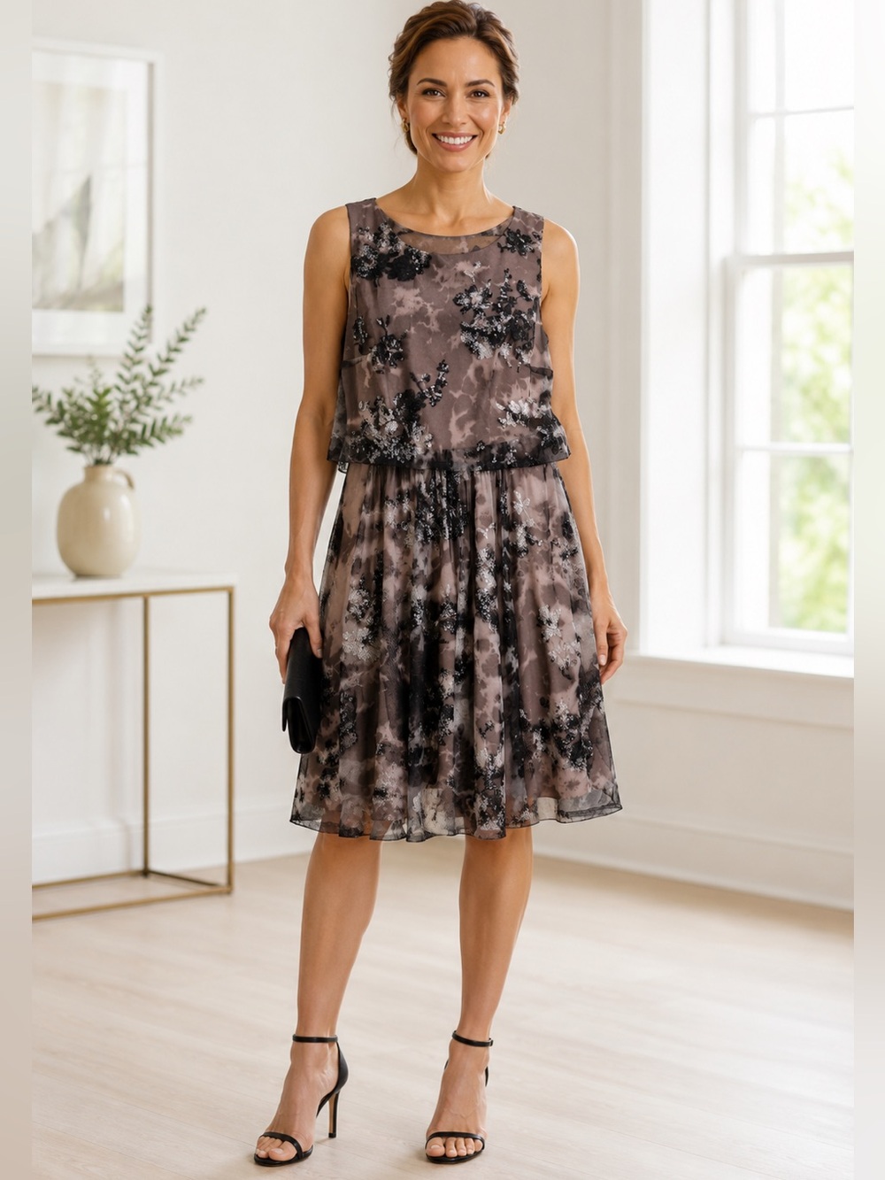 Betsey Johnson Sequined Nude Illusion Midi Cocktail Dress Size 4 cocktail party